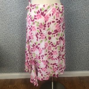 Pink Asymmetrical Floral Printed Column Skirt, Light & Breeze S293